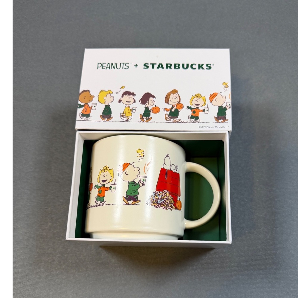 Starbucks 2026 Peanuts Snoopy Charlie Brown Fall Gang Ceramic Mug 14oz New